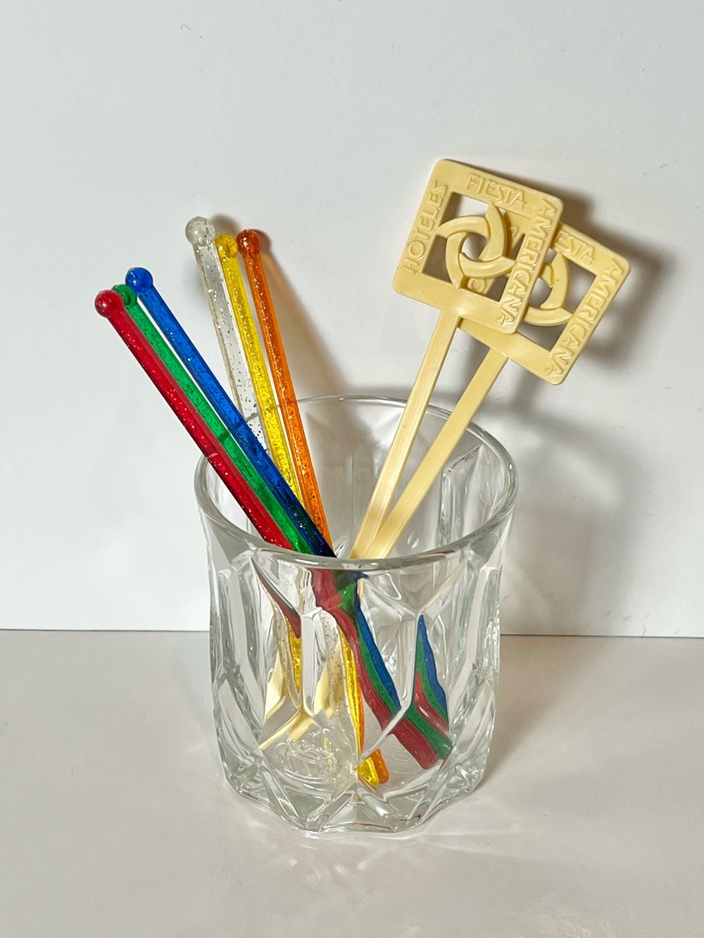 Vintage Plastic Swizzle Sticks Lot, Fiesta Americana Mexico & Rainbow Glitter